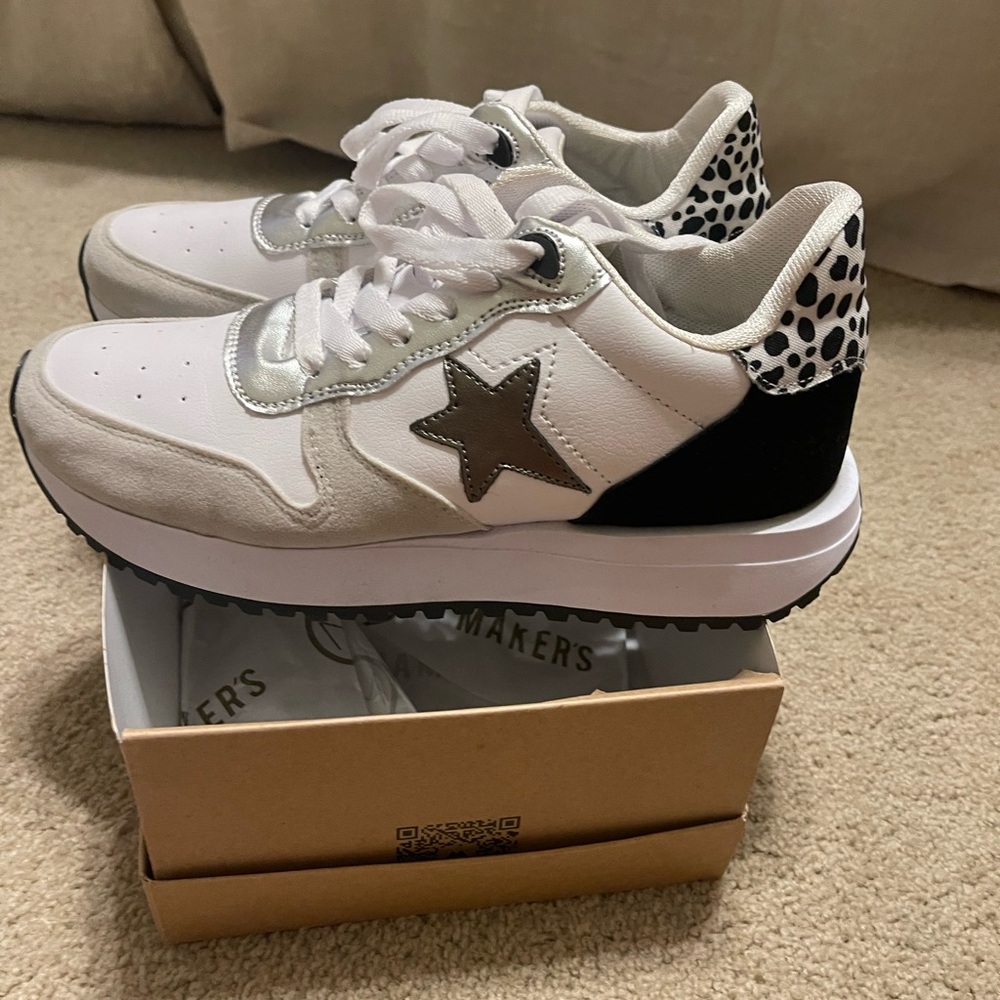 White,  Black and Pewter Star Sneakers